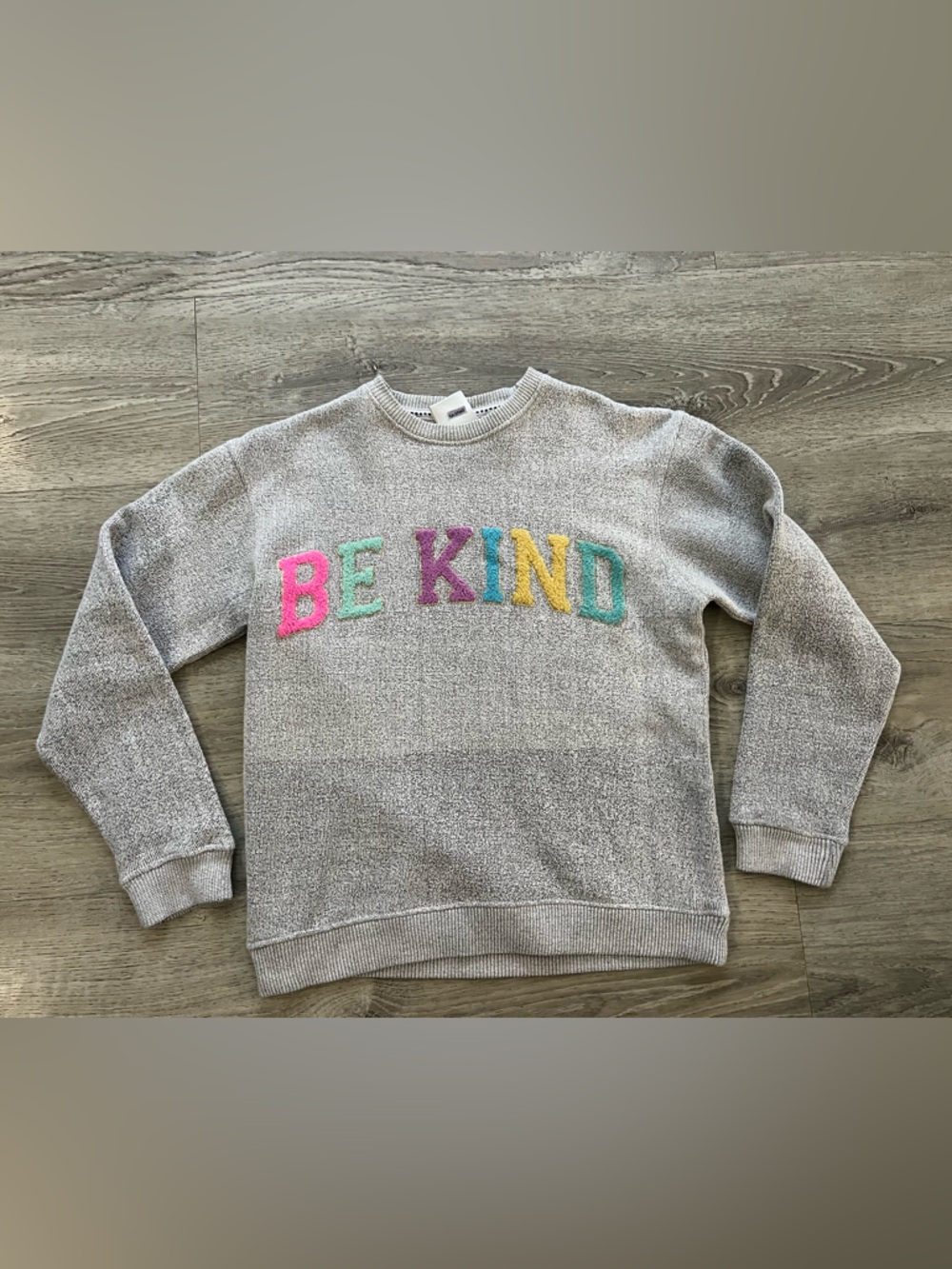Be Kind Crewneck Sweater - Light Gray with Multicolor Letters